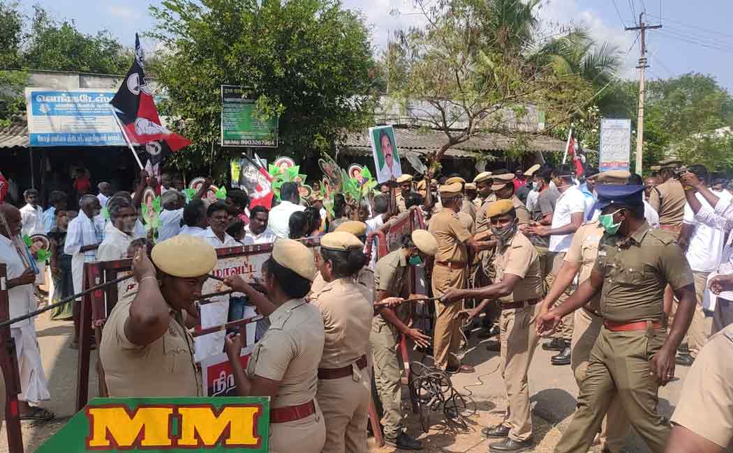 ADMK members waiting to file a petition to Edappadi to change the aalangudi constituency admk candidate