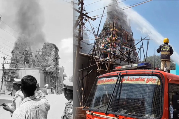 stir broke out Vinayagar Temple tower due fireworks accident
