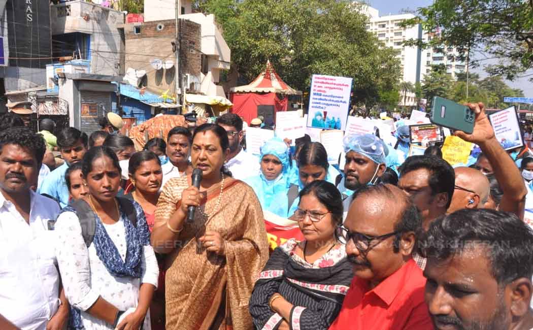 nurses rally participated dmdk treasurer premalatha vijayakanth