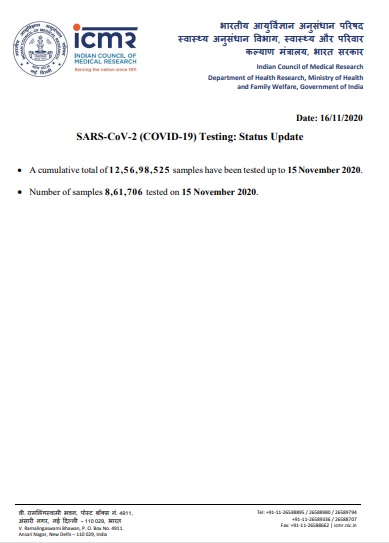 INDIA CORONAVIRUS SAMPLES TESTED DETAILS