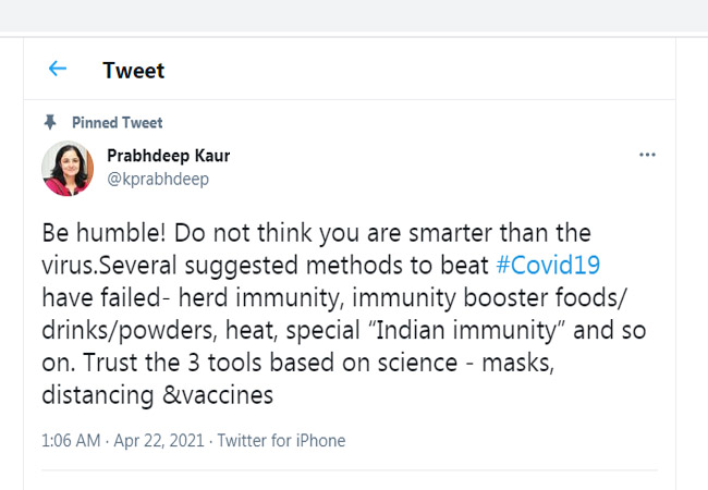 doctor prabhdeep kaur tweet coronavirus prevention