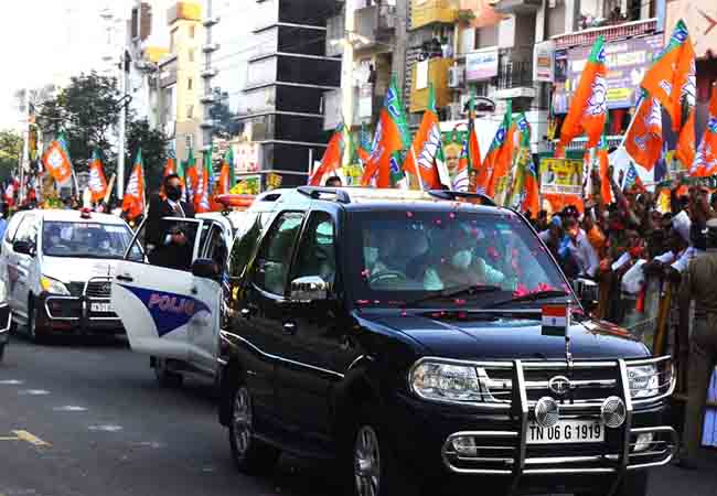 union home minister amitshah arrives to chennai airport