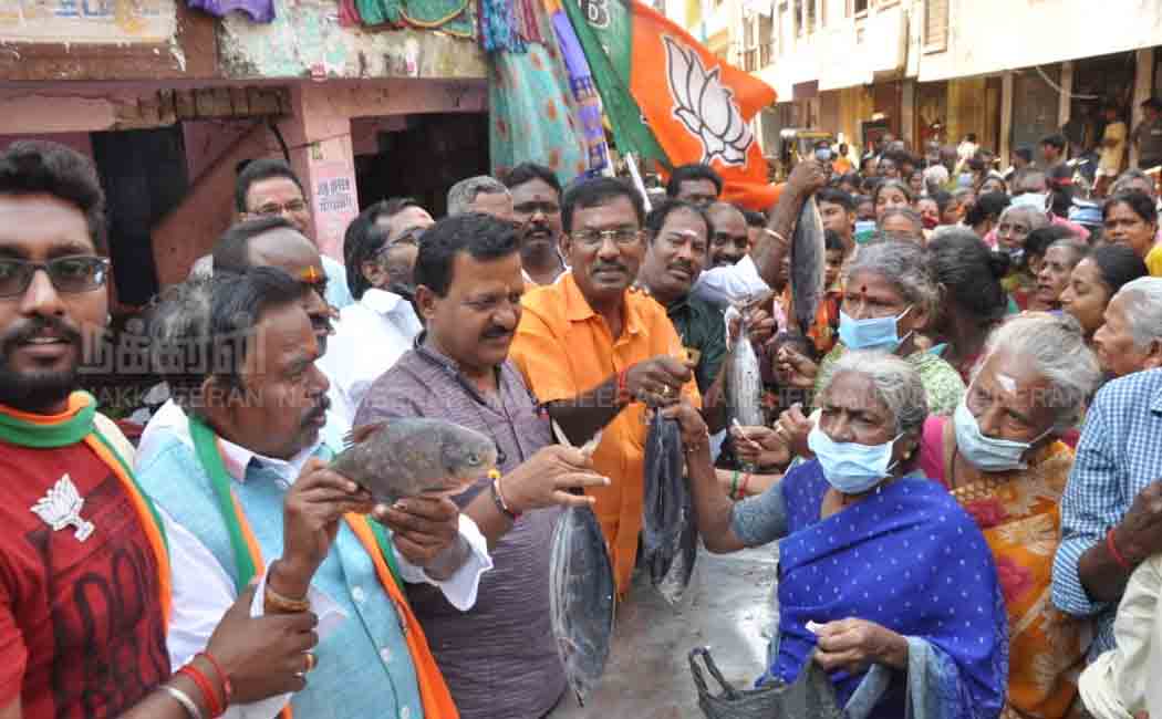 BJP victory celebration! Fisher team celebrating fish supply