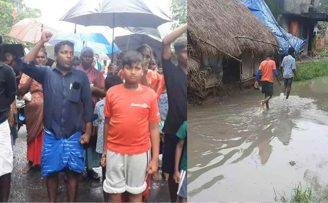 Rain water surrounds residential areas ... Public involved in road blockade