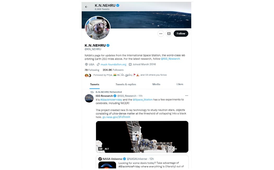Minister's Twitter page hacked; Retweet NASA updates