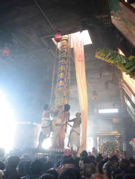 The AniThirumanjana festival started at the Chidambaram Natarajar Temple with the flag