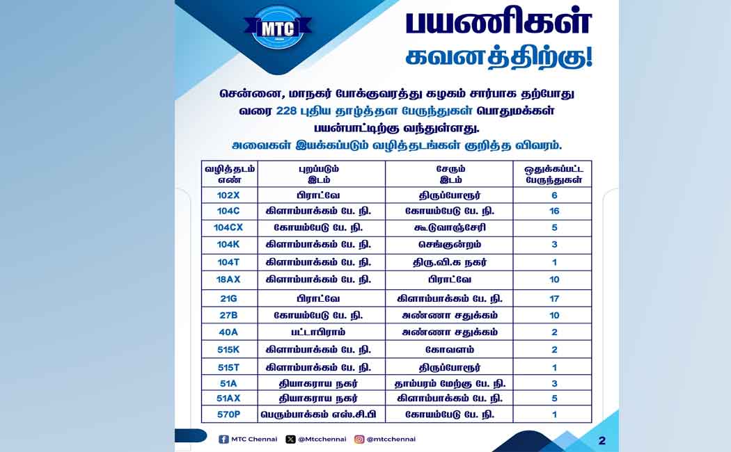 low floor bus routes in Chennai mtc bus