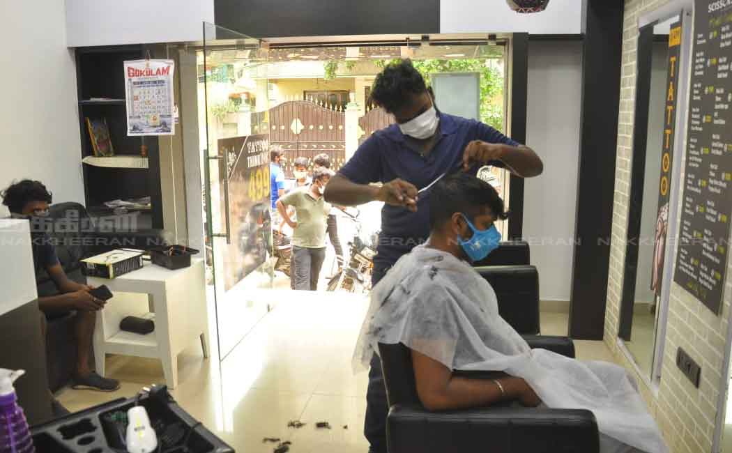 Young people standing in line at hairdressers