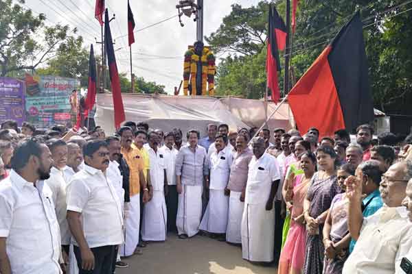 politicians pay homage to statue of language martyr Rajendran
