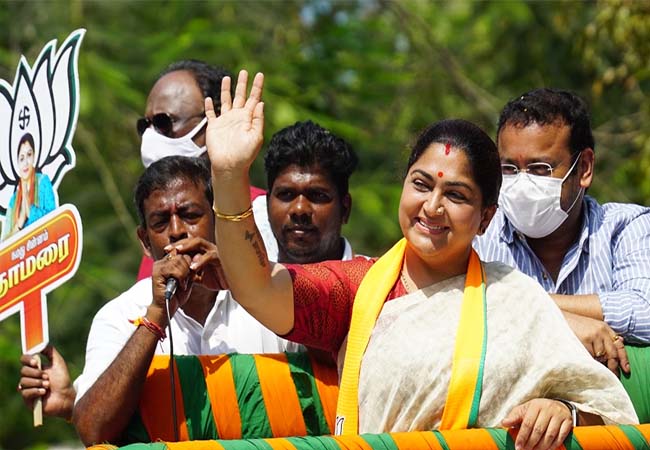 TN ASSEMBLY ELECTION BJP CANDIDATE KHUSHBU ELECTION CAMPAIGN POLICE