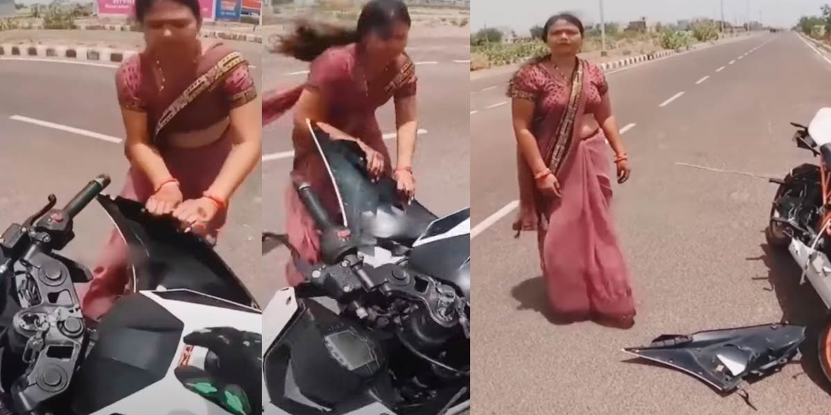 The woman who took apart the KTM RC raga bike in the middle of the road; A viral video