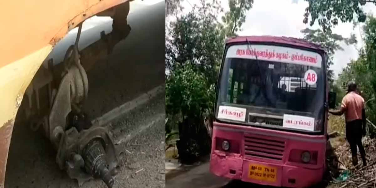 A front tire that suddenly came off; Umbrella leaning government bus
