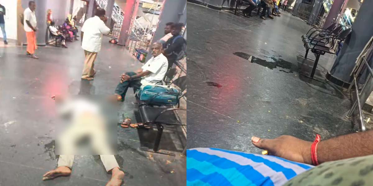 An intoxicated person who urinated in a frowning manner; Tirupur bus station is full of drunkards