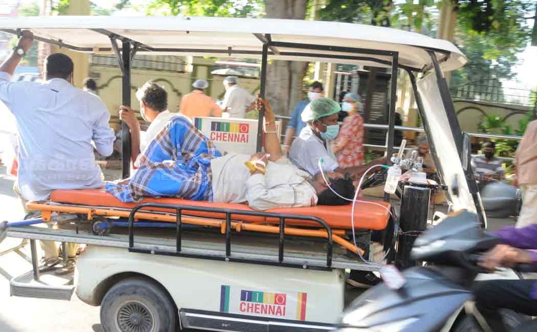Ambulance waiting at Rajiv Gandhi Government Hospital in Chennai