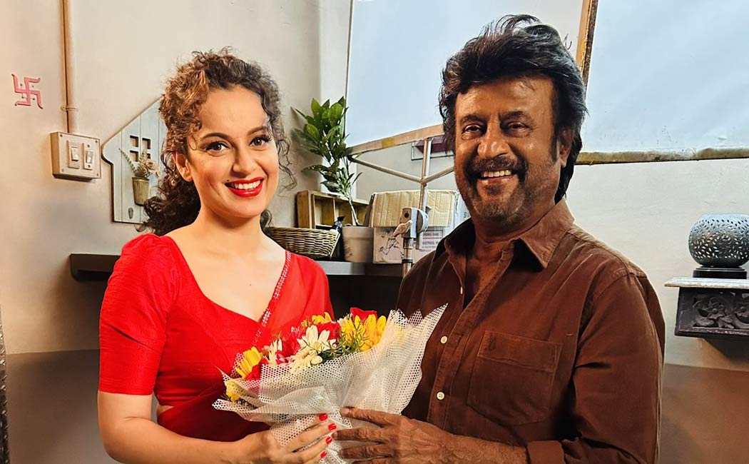 rajini surprise visit kangana new film shoot