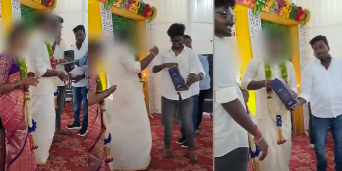 Presenting a bottle of wine at the wedding ceremony; A viral video