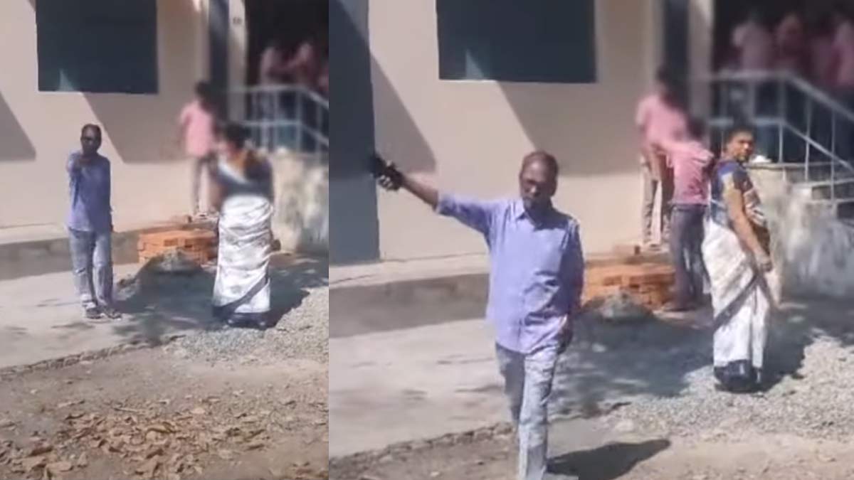 School students carrying bricks; teachers stop those taking videos