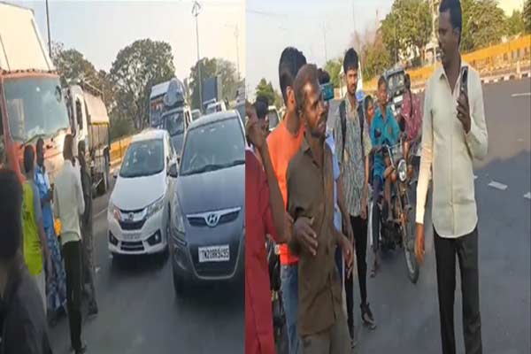 Driver parks lorry on highway and causes chaos in thirupattur