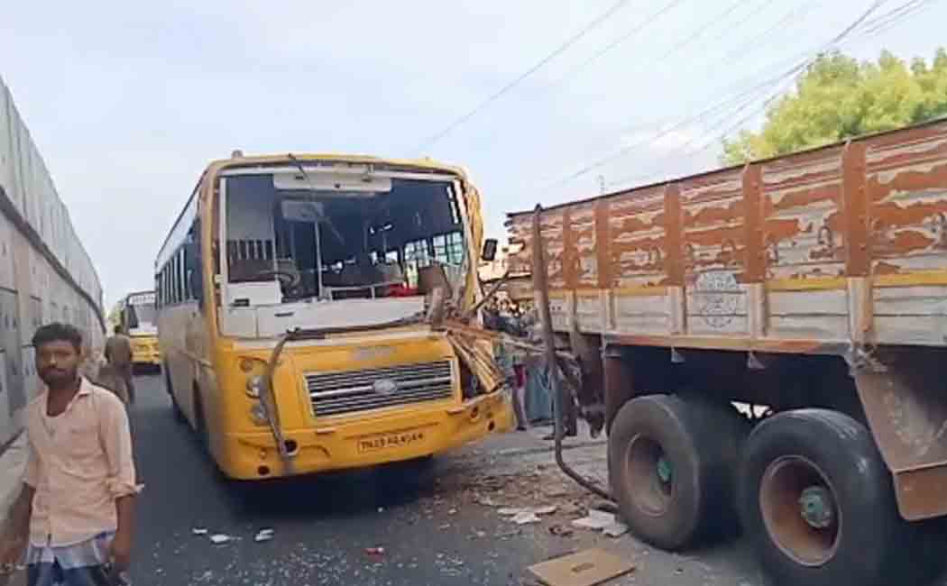 A college bus collided with a lorry in an accident!