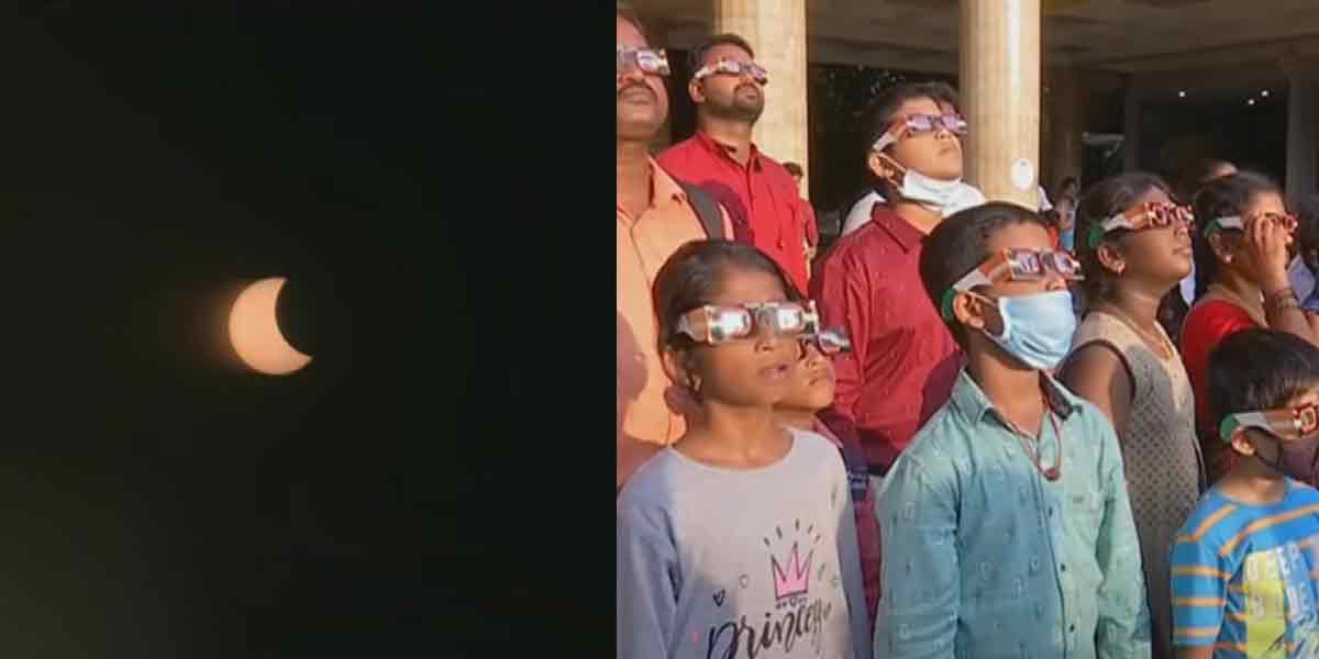 A partial solar eclipse; Children enjoyed watching through special glasses