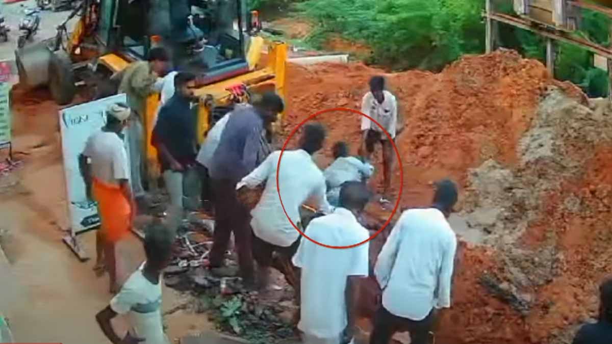 Landslides in sewerage works; Shocking CCTV footage