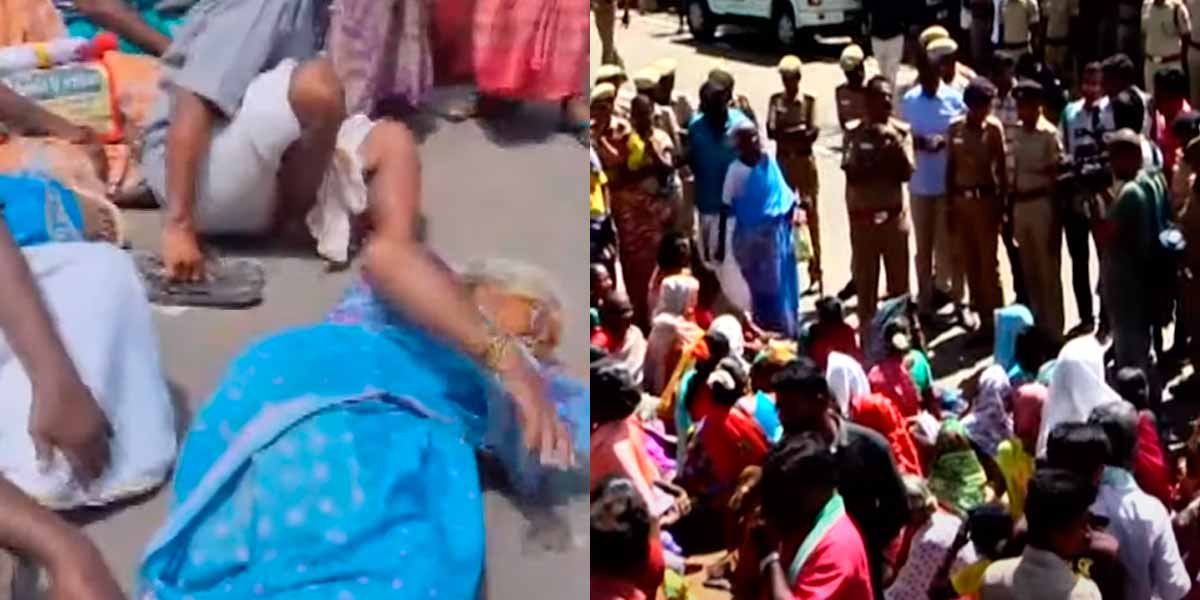 Officials of the inspection team who came to Parantur; Public protest by lying on the road; Police build up