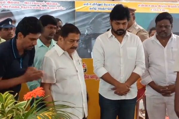 karthi pays tribute to vijayakanth in his memorial