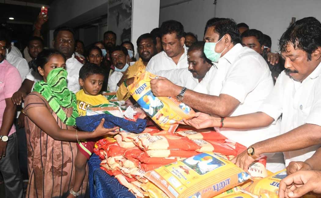Edappadi Palanisamy donates relief items to rain-affected people (Photos)