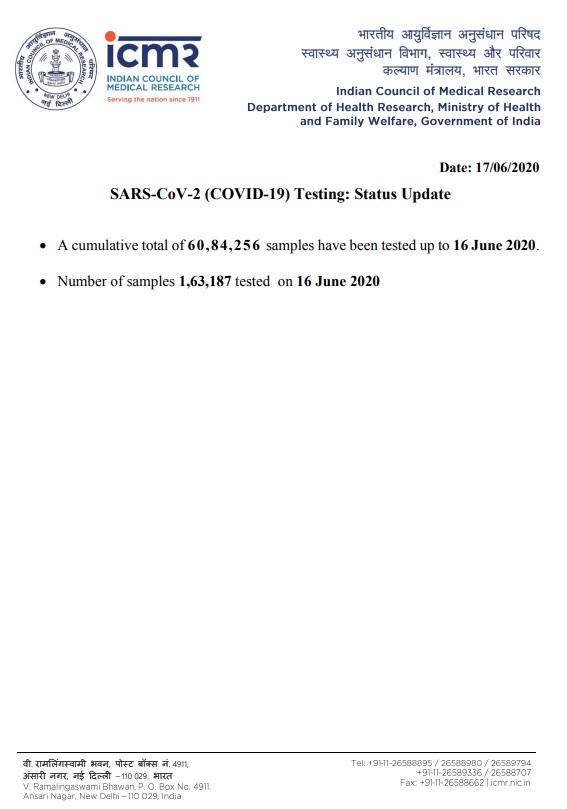 number of samples tested icmr update status