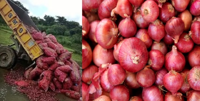 Onions dumped by the roadside; Packed masses of people