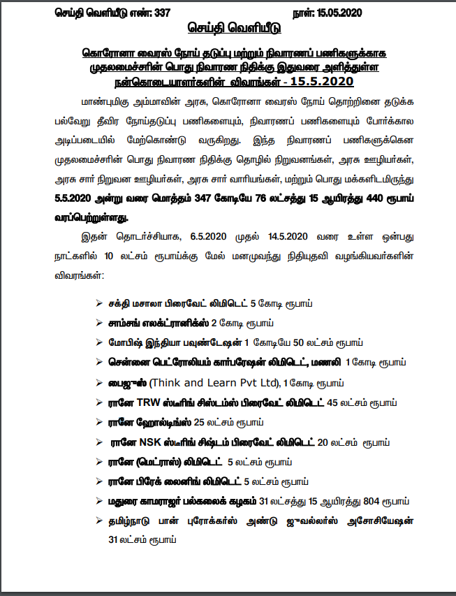 tamilnadu cm relif fund coronavirus