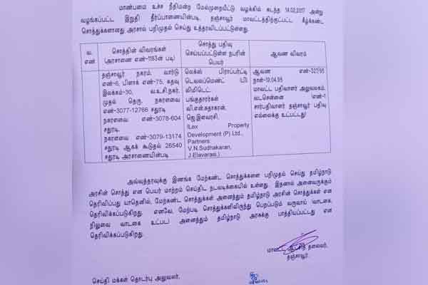 Assets of ilavarisi and sudhakar has been taken by government
