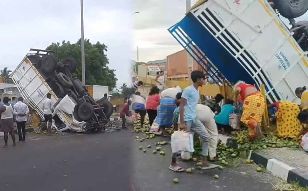 Overturned trucks on the national highway