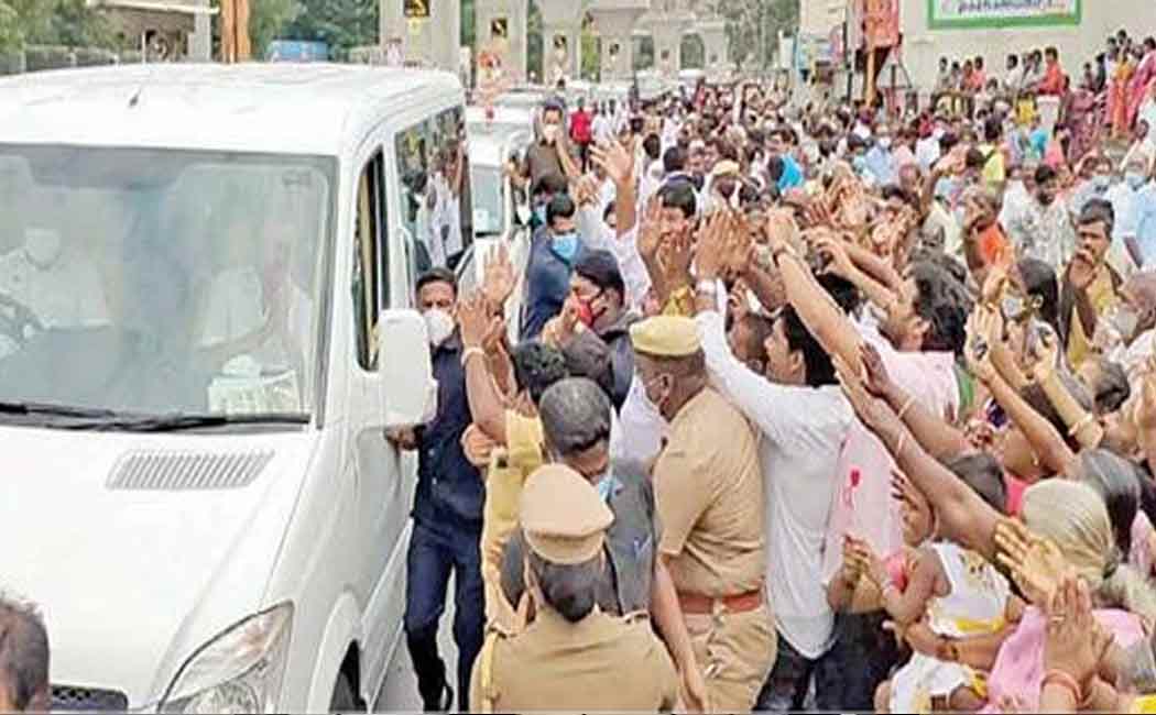 Millions of DMKians gathered along the way to welcome the chief minister