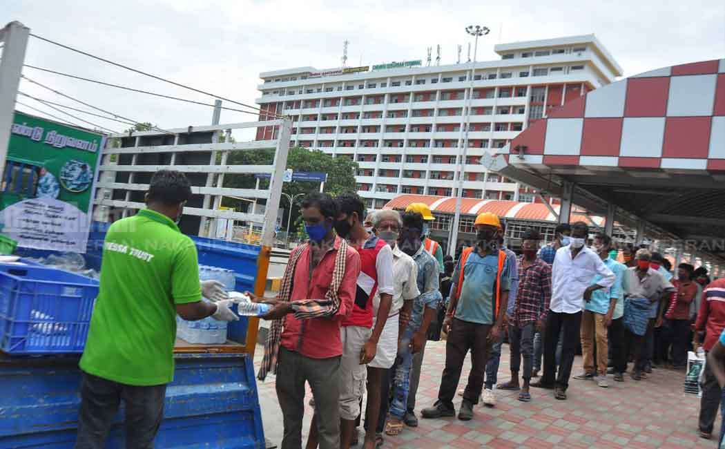 Volunteers feeding outlandish workers