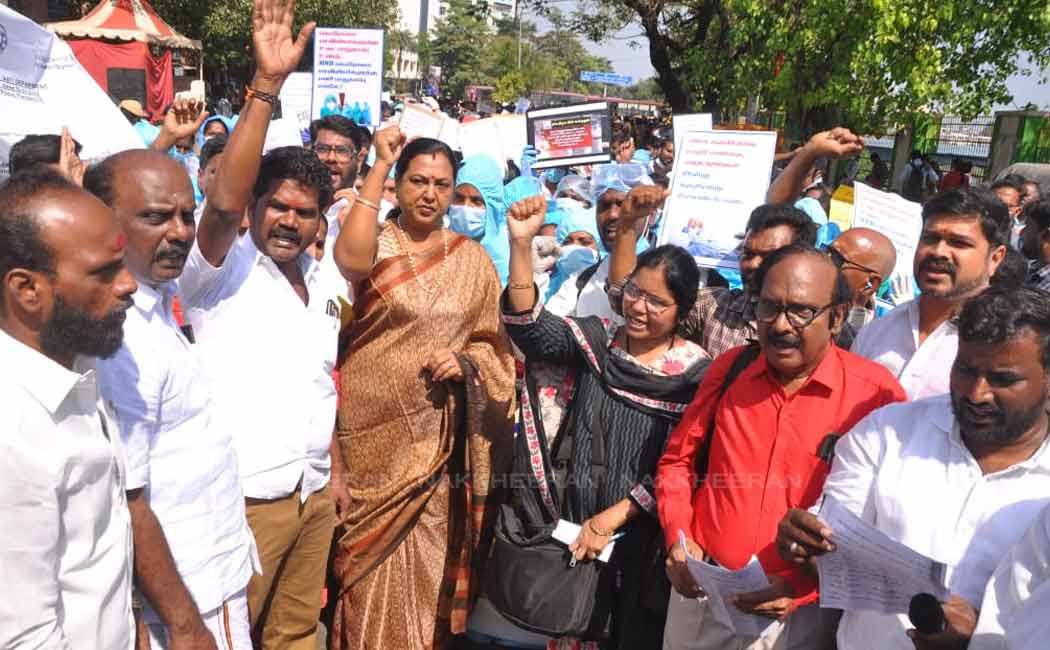 nurses rally participated dmdk treasurer premalatha vijayakanth