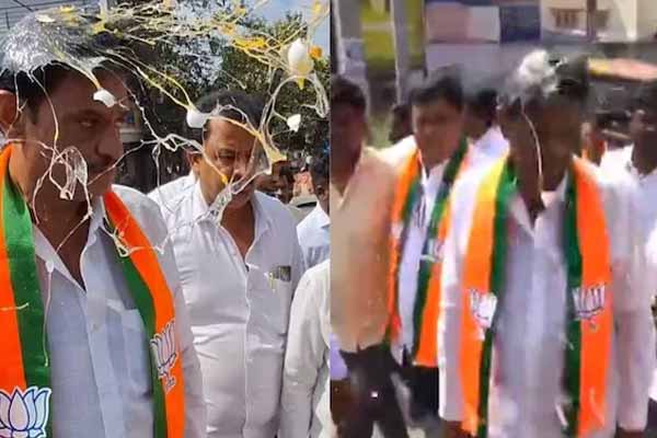 Egg pelting incident on BJP MLA in karnataka