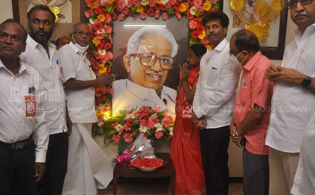 Marxist Communist Party candidate. Balakrishnan collects votes