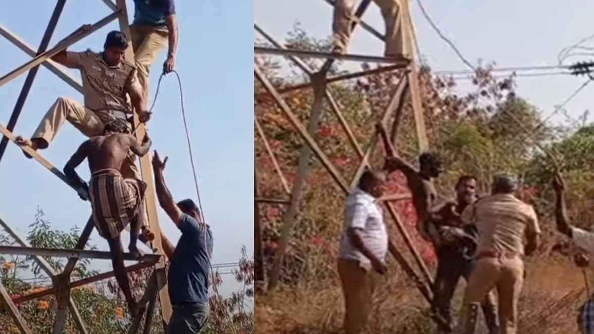 Man who climbed a high-voltage tower and made threats rescued