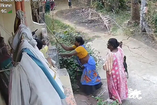 Family beaten elderly woman and woman