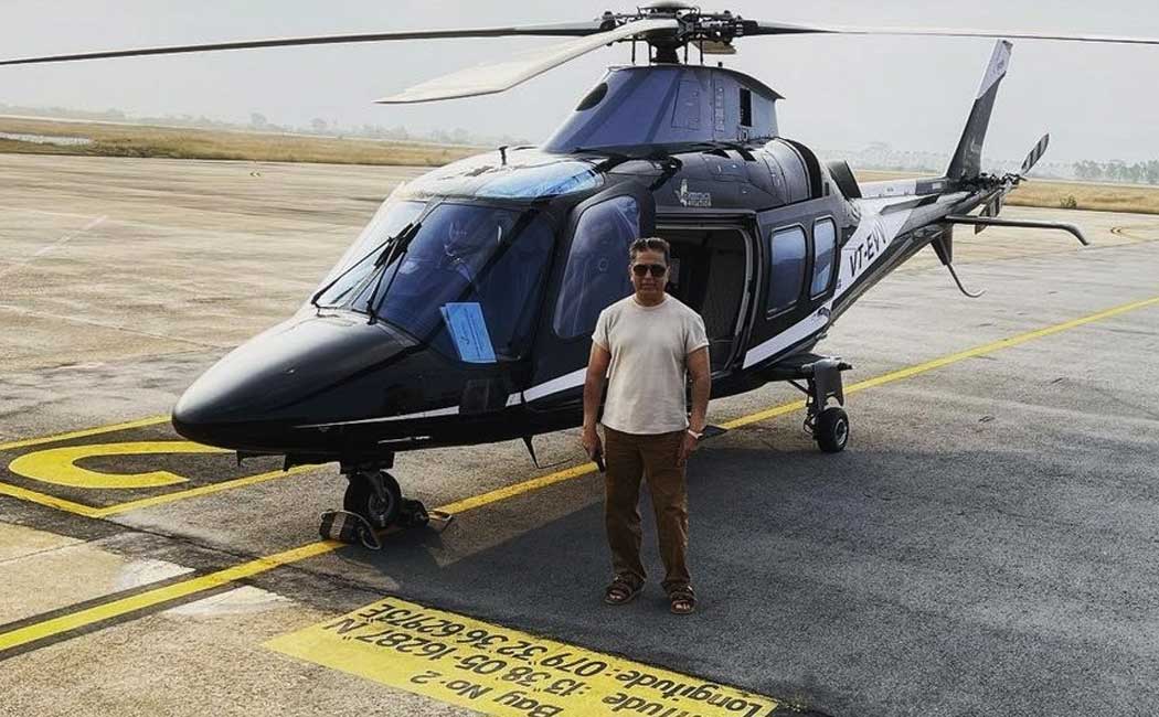 kamalhaasan attend indian 2 shooting by helicopter daily