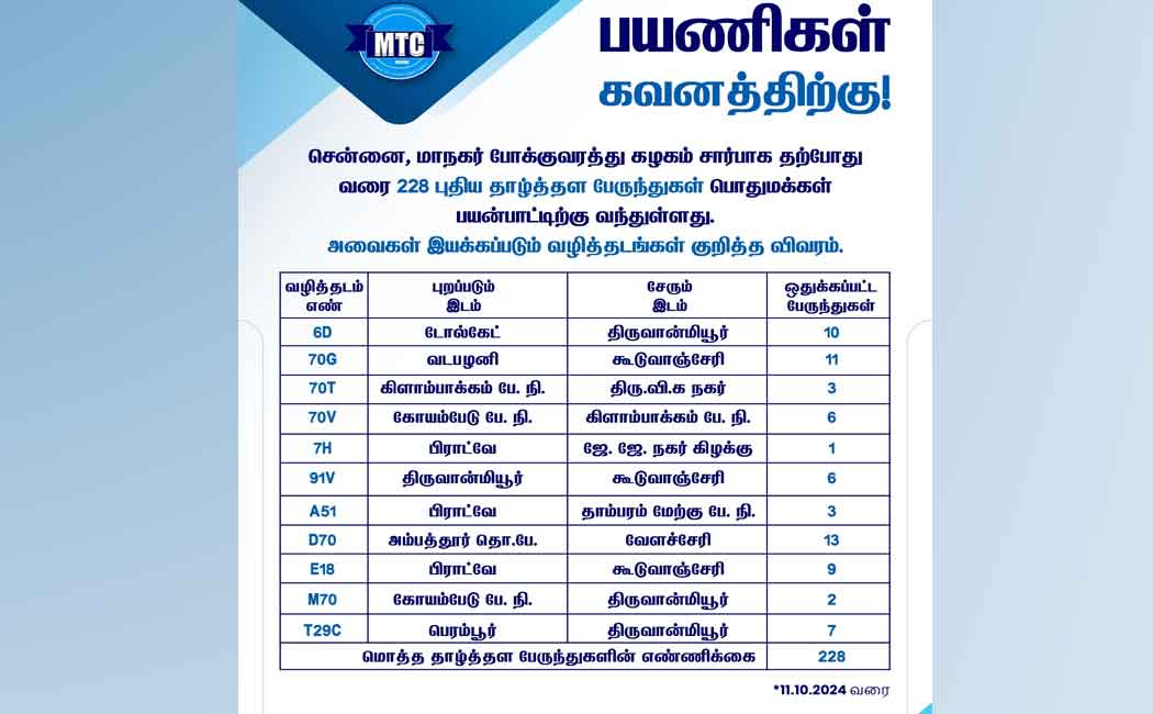 low floor bus routes in Chennai mtc bus