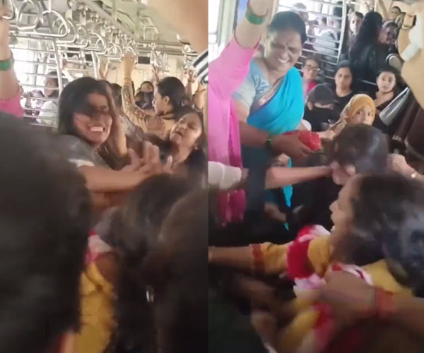 Women passengers engage brawl local train mumbai
