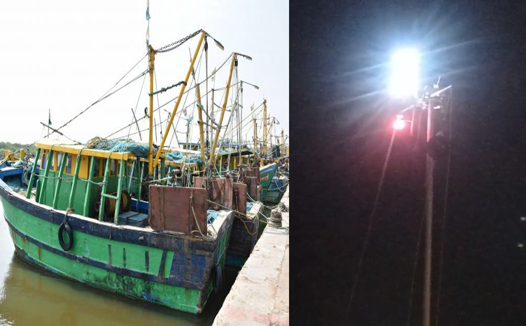 Boats moored at thengaithittu Harbor; No. 5 storm cage warning for Puducherry