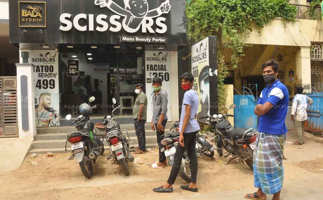 Young people standing in line at hairdressers