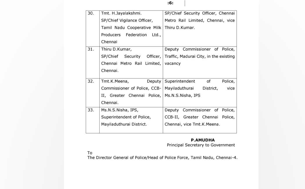Transfer of IPS Officers Tamil Nadu Government takes action