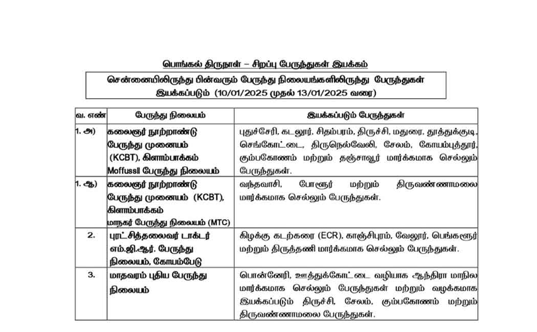 Special buses for Pongal festival full details released