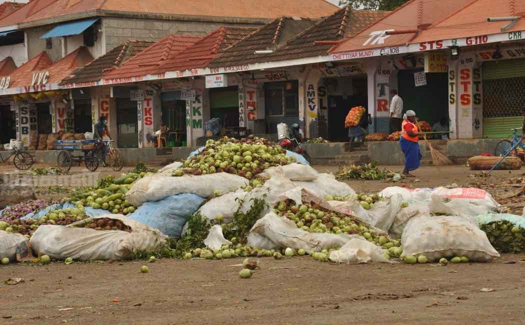 Deserted market; Wasted vegetables