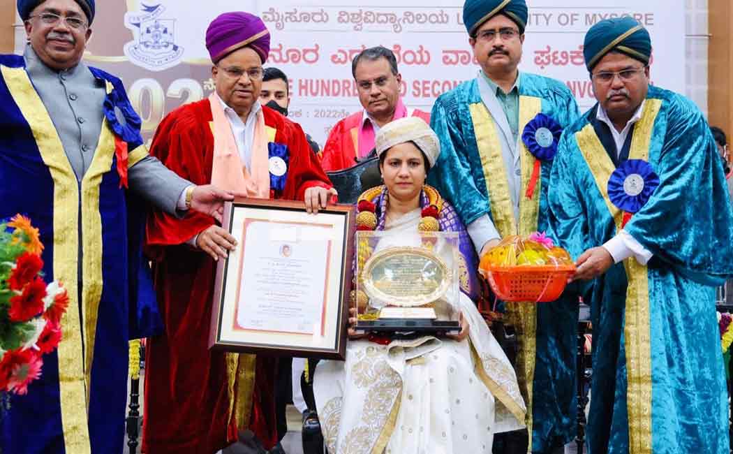 Ashwini Puneeth received honorary doctorate behalf Puneeth Rajkumar