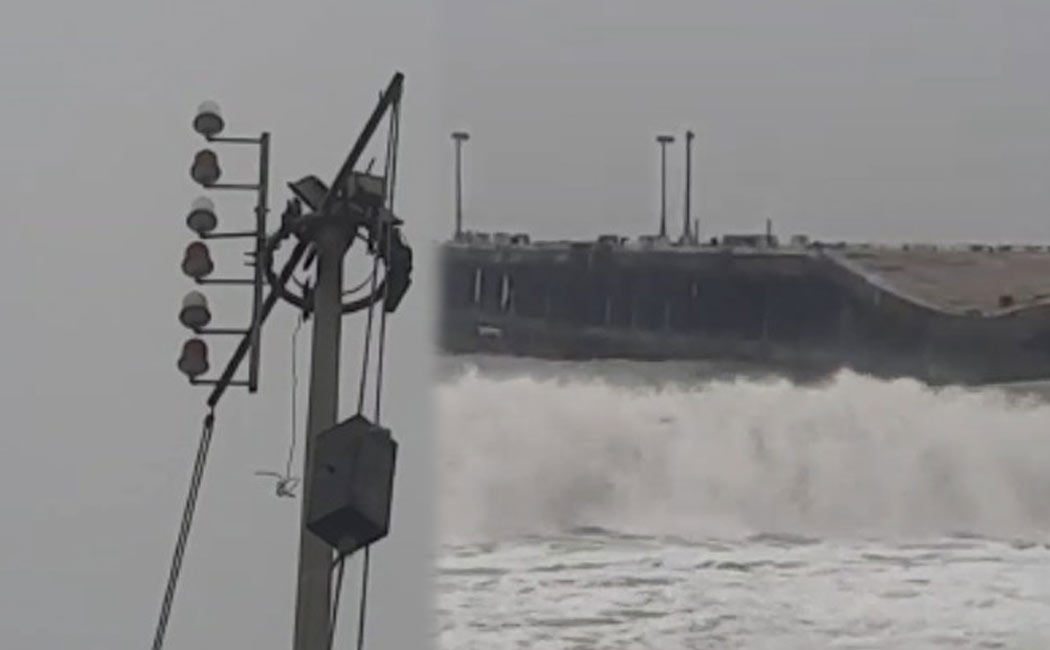 Number two storm warning cage hoisted at Puducherry port